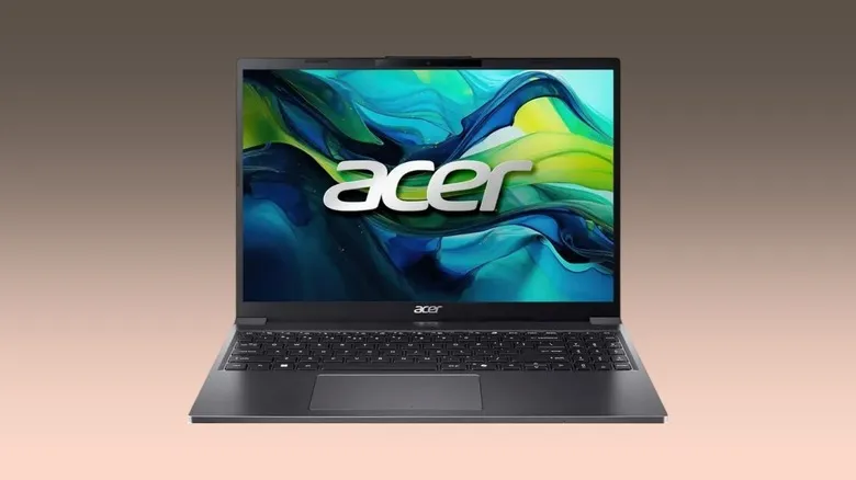 Acer Aspire Go 15 Laptop AG15-51P-510U against a gradient background