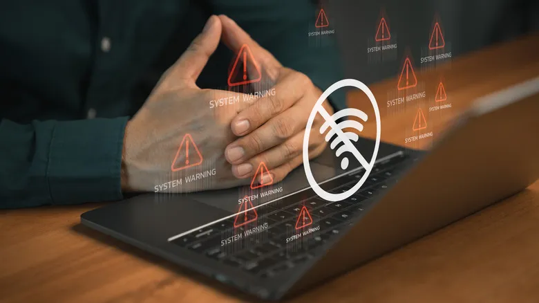 Showing no Wi-Fi over a device while a person is sitting