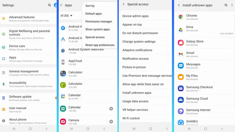 Reconfiguring install unknown apps special access permission on Android