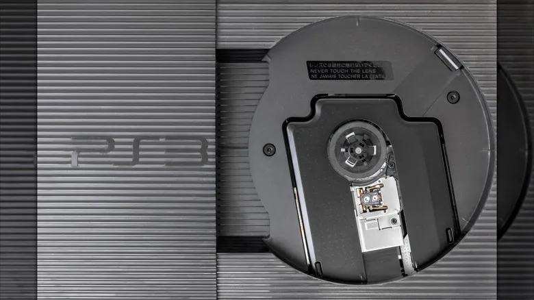 Disc drive open on a Sony PS3