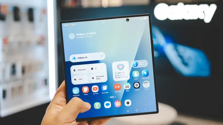 A hand holding a Galaxy Z Fold 7