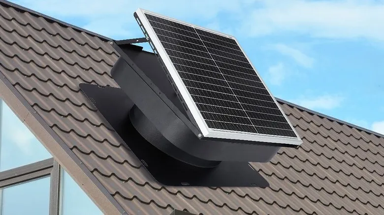Patioasis Solar Attic Fan render of product installed on roof