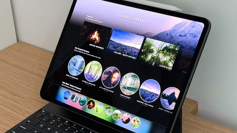Up close shot of an iPad Pro on a table with Portal app opened up