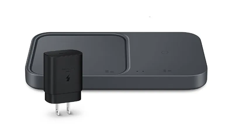 The Samsung 15W Wireless Charger Duo with the included Travel Adapter.