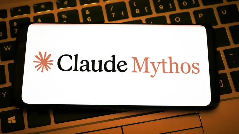 The Claude Mythos logo displayed on a smartphone