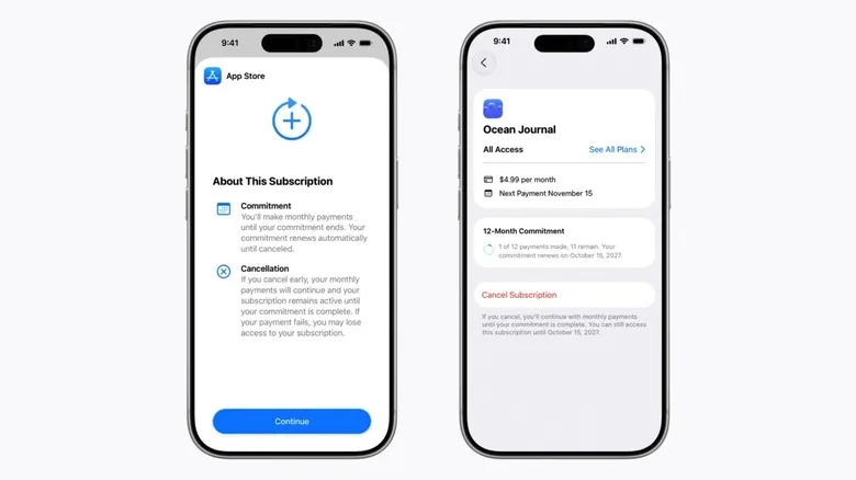 An example of a 12-month iPhone app subscription paid via the monthly installment payment plan.