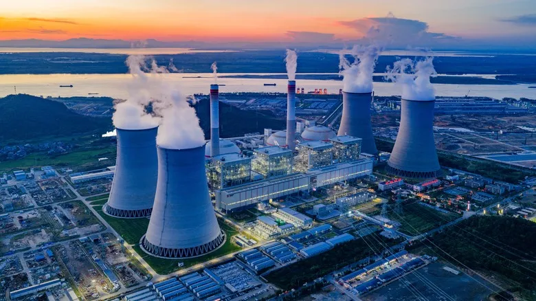 nuclear power plant at dusk