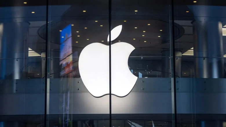 Apple logo on front of store