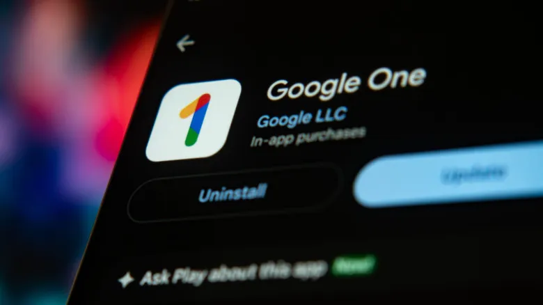 Google One app page on smartphone showing install and update options.
