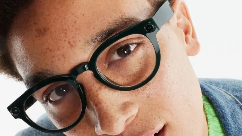 Google's Warby Parker smart audio glasses worn by model.