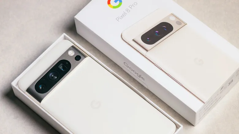 The Pixel 8 Pro in its retail box