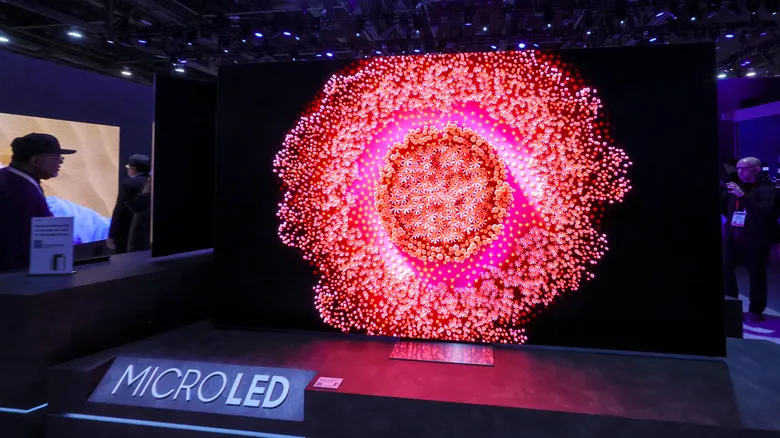 A Samsung Micro LED TV on display at a trade fair
