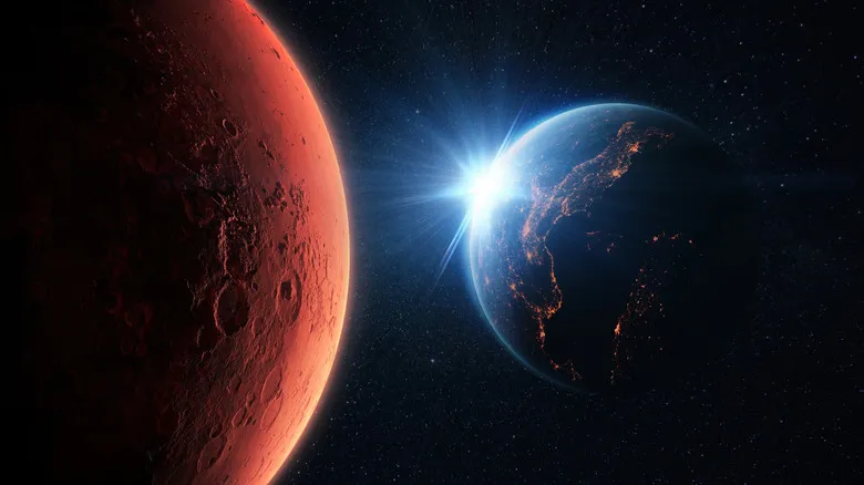 3D illustration of Mars and Earth