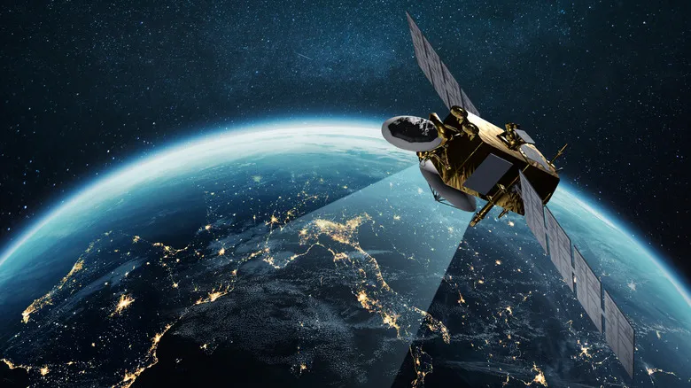 illustration of communications satellite over Europe