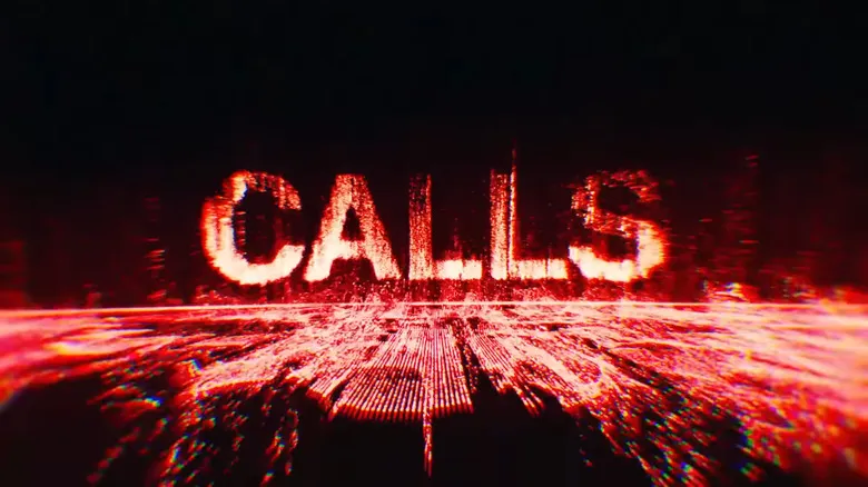 The title card for Apple TV's "Calls" depicted as red waveforms against a dark background.