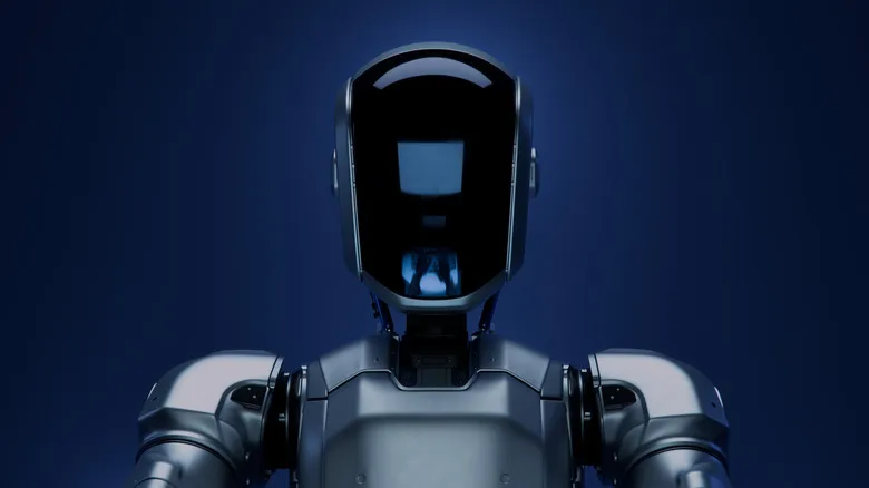 Ominous image of robot with black screen face
